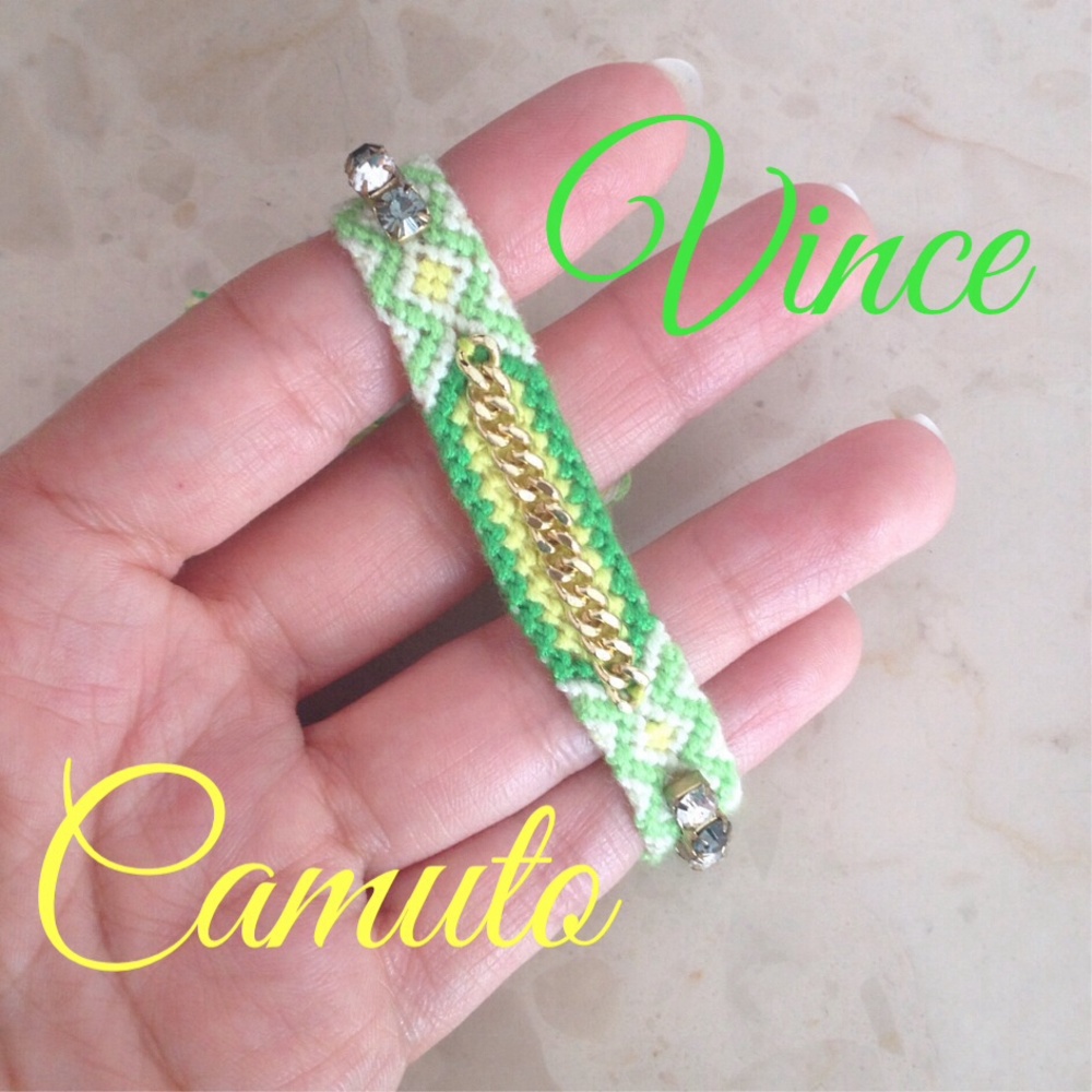 Vince Camuto Green and Yellow Woven Friendship Bracelet with Gold Chain